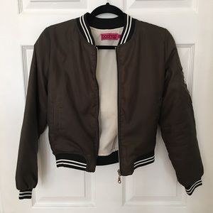Army green cropped bomber jacket
